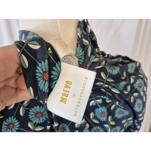 Anthropologie Maeve Mod Women's Blue Floral High Neck Pullover Top Small - Picture 6 of 6